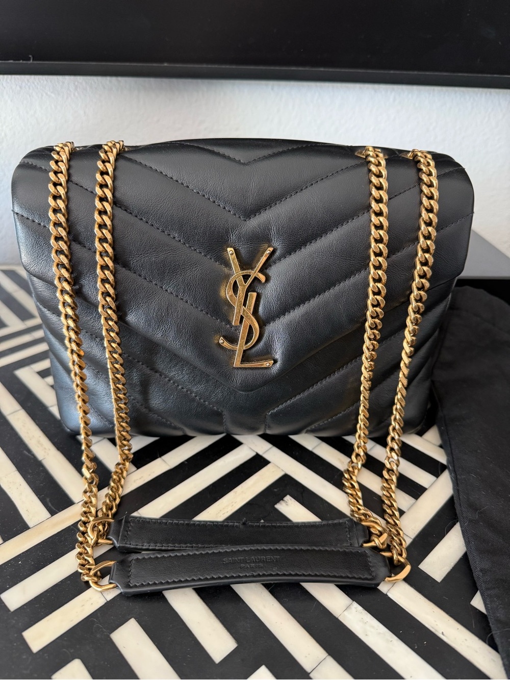 Yves Saint Laurent Black Quilted Leather Shoulder Bag with Gold Hardware